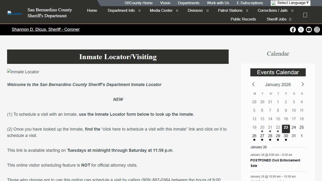 Inmate Locator – San Bernardino County Sheriff's Department